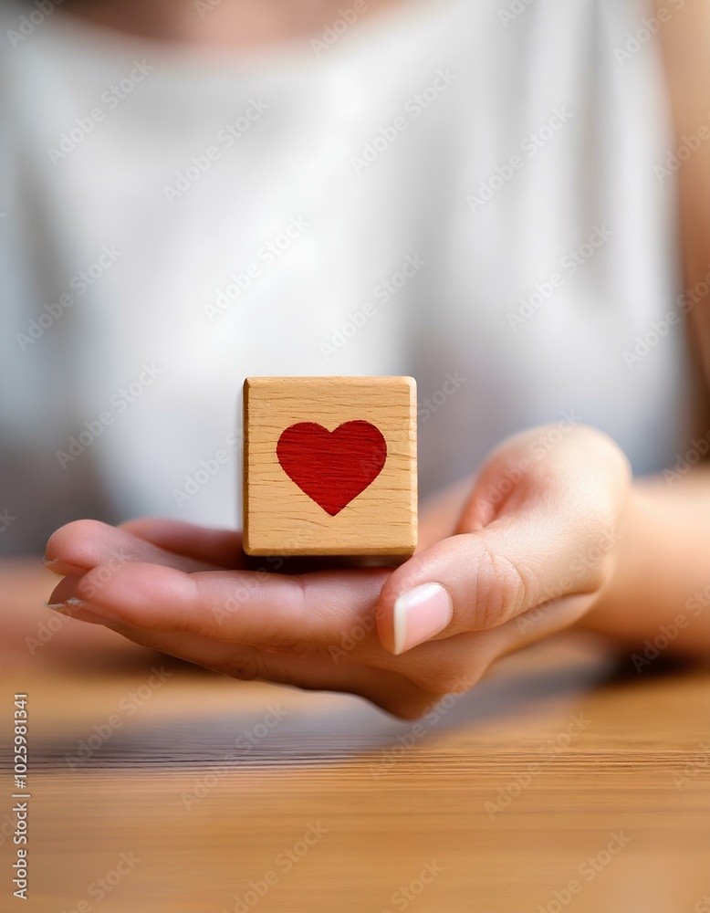 love icon on wood cube in girl hand; happy way of life concept and wedding anniversary love icon on wood cube in girl hand; happy way of life concept and wedding anniversary