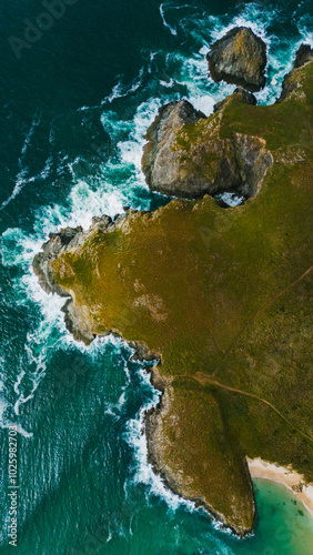 Aerial snapshot of rugged Galician coastline