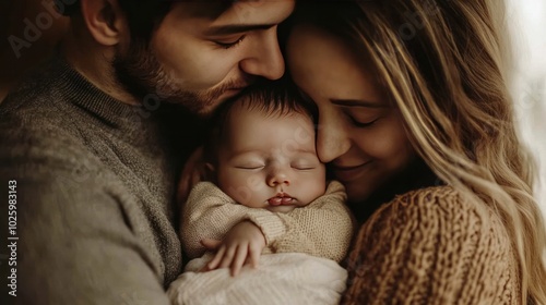 A newborn nestled in their parents' arms at home, representing the beginning of a beautiful family journey