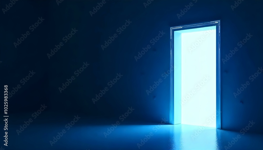 A glowing blue door or portal against a dark background A glowing blue door or portal against a dark background