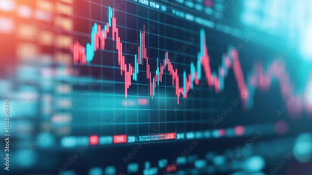 Close-up of a stock market chart displaying fluctuating graphs and indicators, showcasing the dynamic movements of financial markets. Close-up of a stock market chart displaying fluctuating graphs and indicators, showcasing the dynamic movements of financial markets.