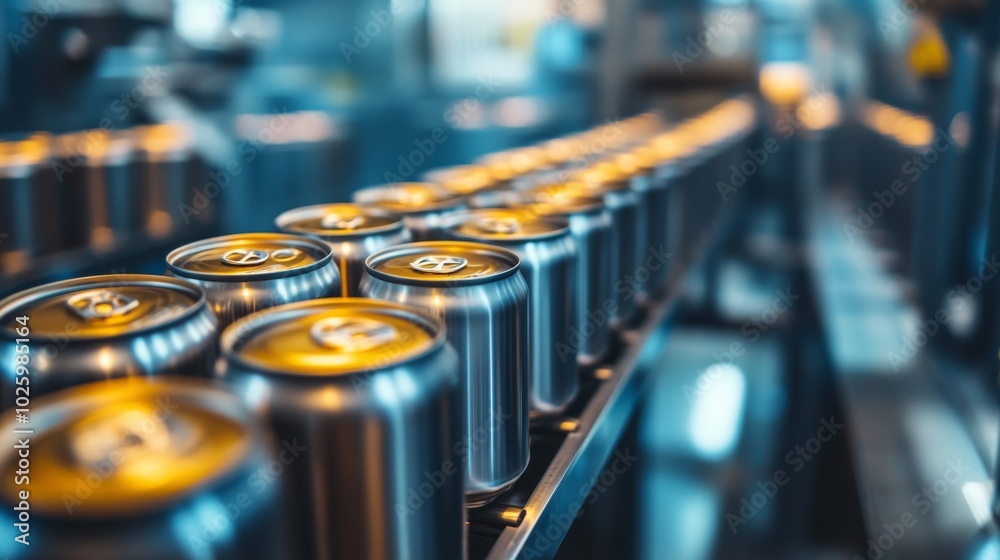 Aluminum Cans on a Conveyor Belt in a Factory. Aluminum Cans on a Conveyor Belt in a Factory.