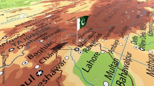 Pakistan flag waving on the map