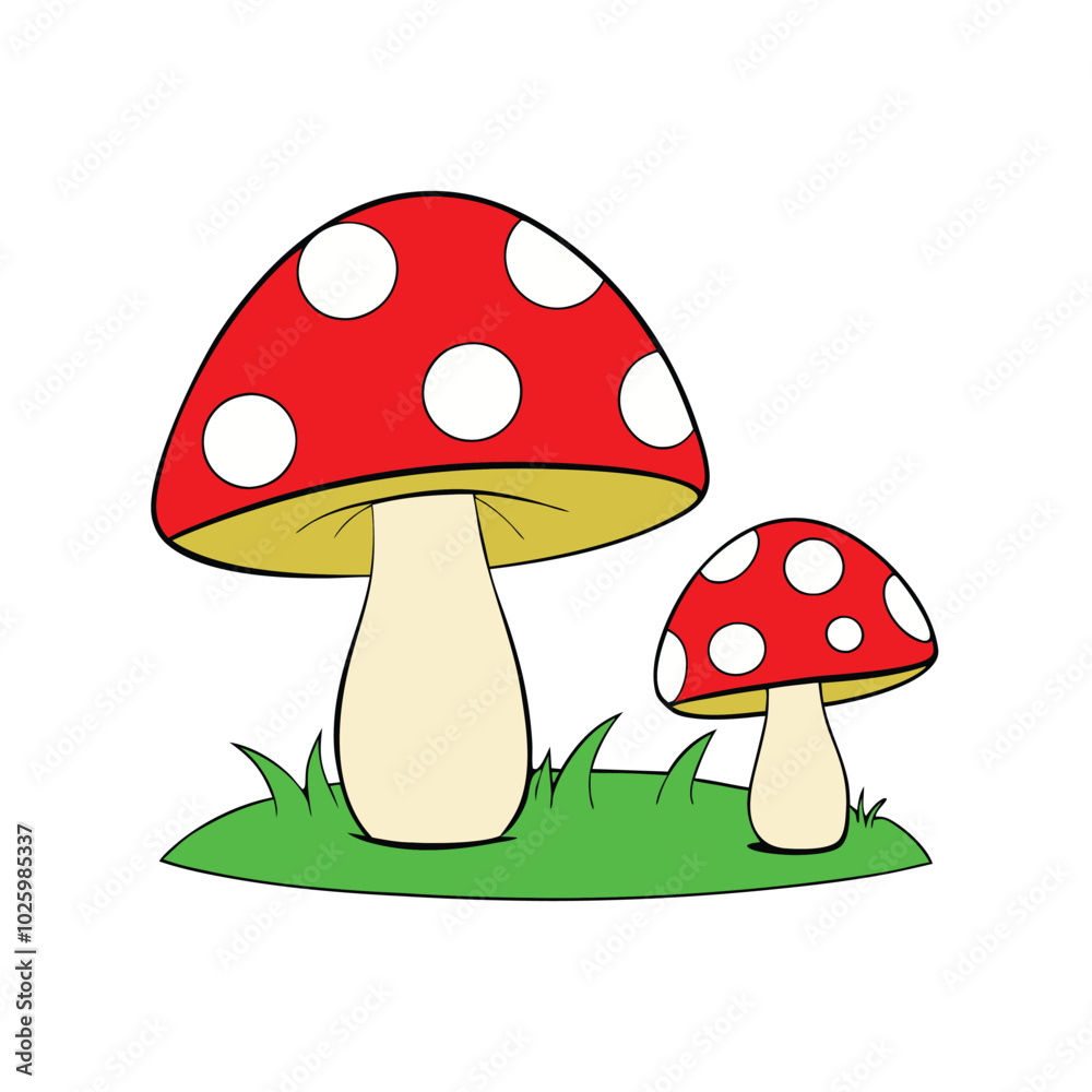 Cute Mushroom Vector Illustration with Red Caps and White Spots Cute Mushroom Vector Illustration with Red Caps and White Spots