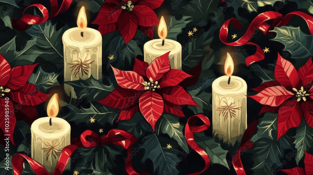 Christmas Candles and Poinsettia. Christmas Candles and Poinsettia.
