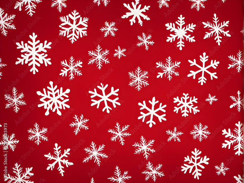 White snowflakes on a red background wrapping paper. Christmas Holiday concept. White snowflakes on a red background wrapping paper. Christmas Holiday concept.