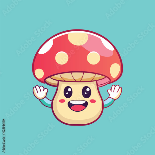 Cute Mushroom Character Cartoon Vector Icon Illustration.