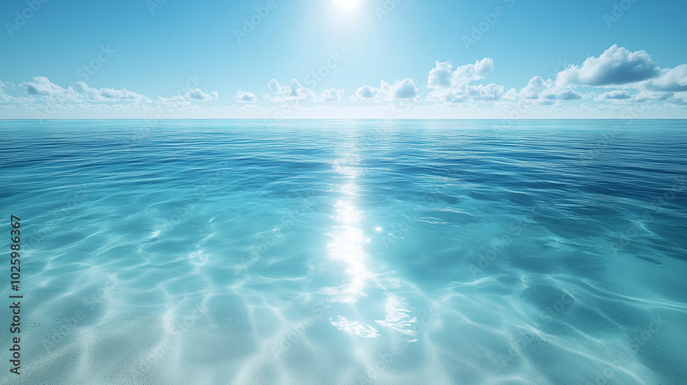 Obraz premium Bright Sunny Day Over Turquoise Sea With Clear Horizon And Sparkling Water
