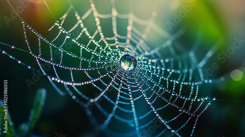 Macro Photography of Spider Web Covered in Dew Droplets at Sunrise