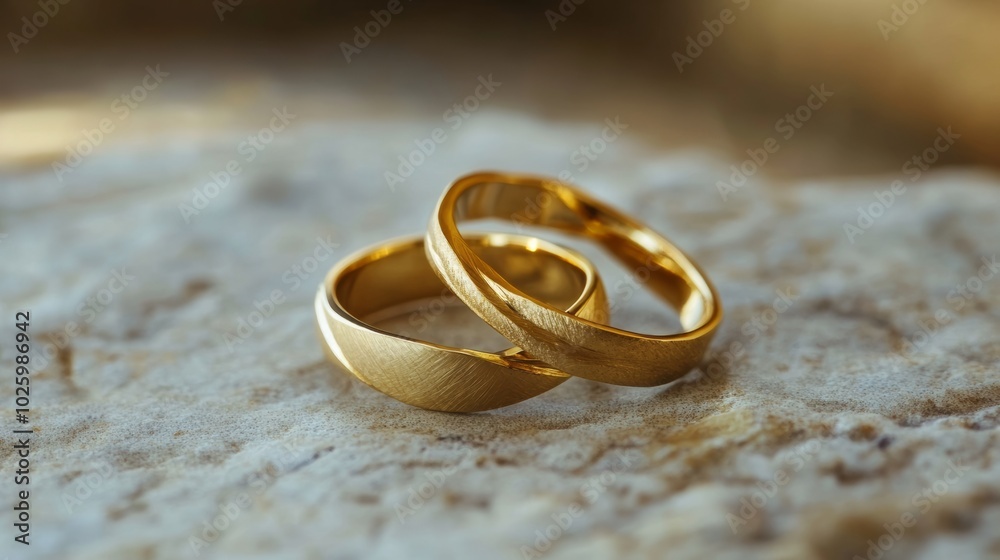 Gold Wedding Bands on Rough Stone. Gold Wedding Bands on Rough Stone.