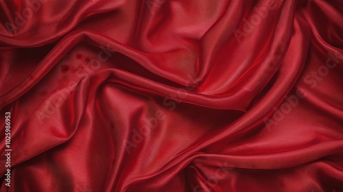 A close-up view of luxurious red fabric, showcasing its smooth texture and rich color, creating an elegant and dramatic effect.