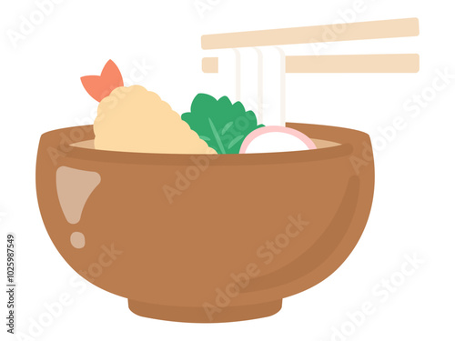 天ぷらうどんのベクターイラスト素材03