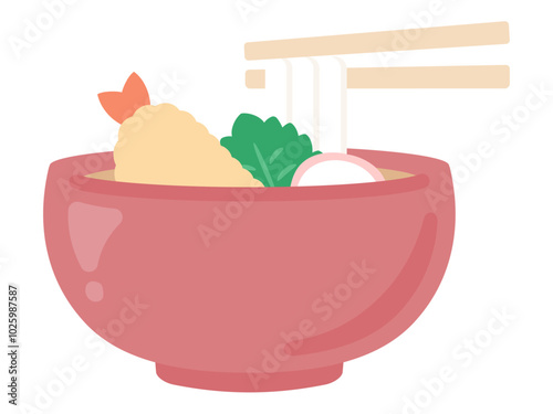 天ぷらうどんのベクターイラスト素材01