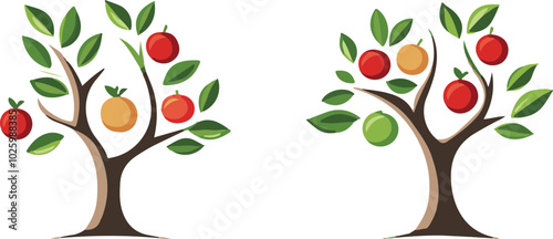 Colorful Vector Trees with Fruit and Leaves