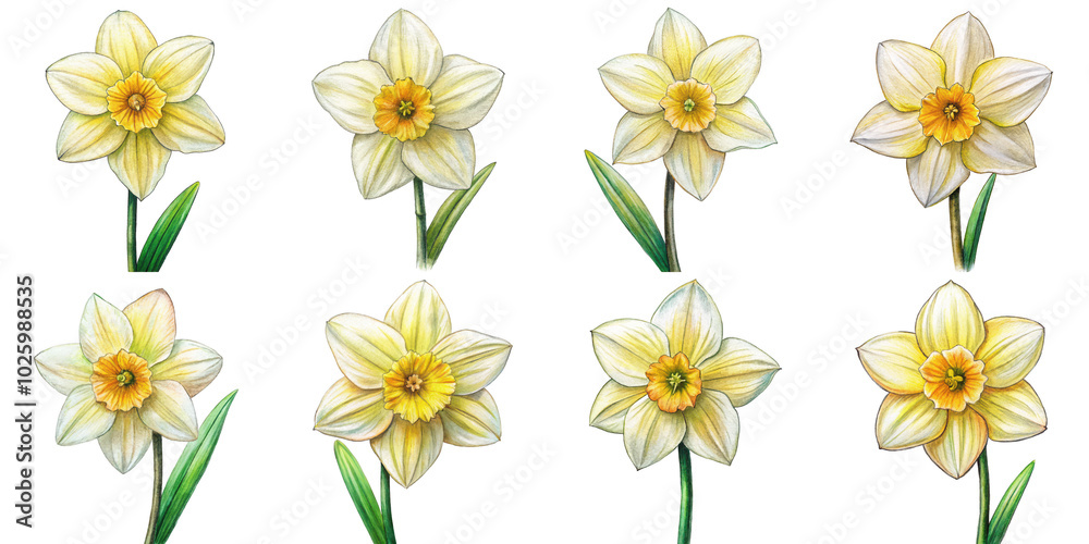 Fototapeta premium Hand Drawn illustration set of daffodil . isolate on a white background. PNG 