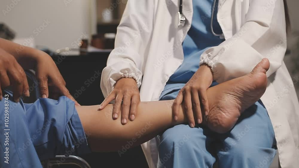 physiotherapist massaging the knee of a patient. rehabilitation and recovery after physical knee injuries.Rehabilitation physiotherapy. Sportsman Recovering from Injury, Undergoing Rehabilitation. physiotherapist massaging the knee of a patient. rehabilitation and recovery after physical knee injuries.Rehabilitation physiotherapy. Sportsman Recovering from Injury, Undergoing Rehabilitation.