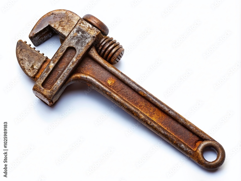 Old Rusted Monkey Wrench Isolated on White Background for Industrial and Vintage Design Concepts Old Rusted Monkey Wrench Isolated on White Background for Industrial and Vintage Design Concepts