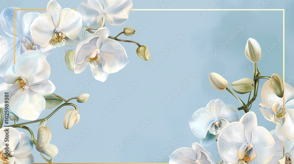Elegant white flowers with green leaves on a deep blue backdrop for a sophisticated look. Elegant white flowers with green leaves on a deep blue backdrop for a sophisticated look.