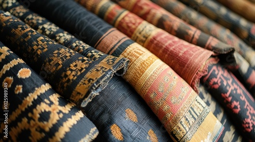 Handwoven textile patterns featuring traditional craftsmanship and intricate, detailed designs