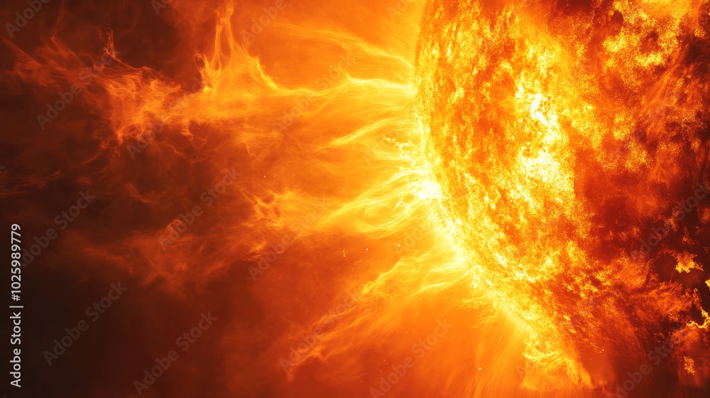 Fiery Sun Surface with Solar Flares Fiery Sun Surface with Solar Flares