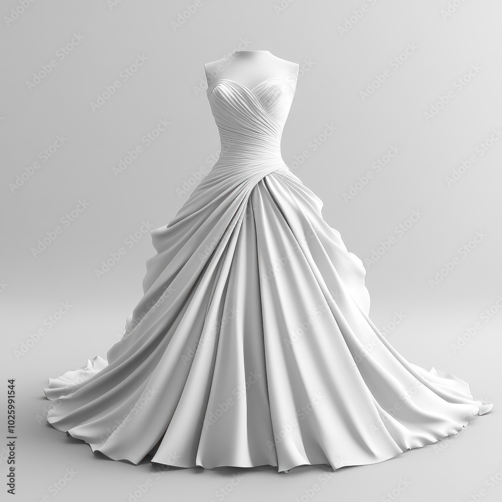 White wedding dress on mannequin, display backdrop of fairy lights. Elegant lace details highlighted, creating a romantic ambiance. White wedding dress on mannequin, display backdrop of fairy lights. Elegant lace details highlighted, creating a romantic ambiance.