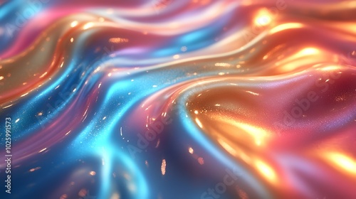 Molten Rainbow Liquid:Swirling Metallic Colors in Vibrant 3D Rendering