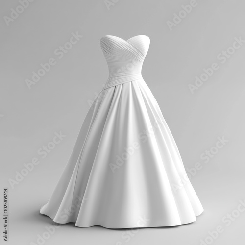 White wedding dress on grey background.