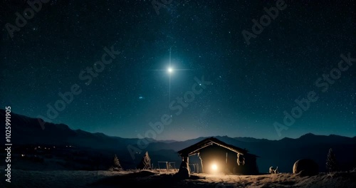 The star shines over the manger of Christmas of Jesus Christ. Concept Video