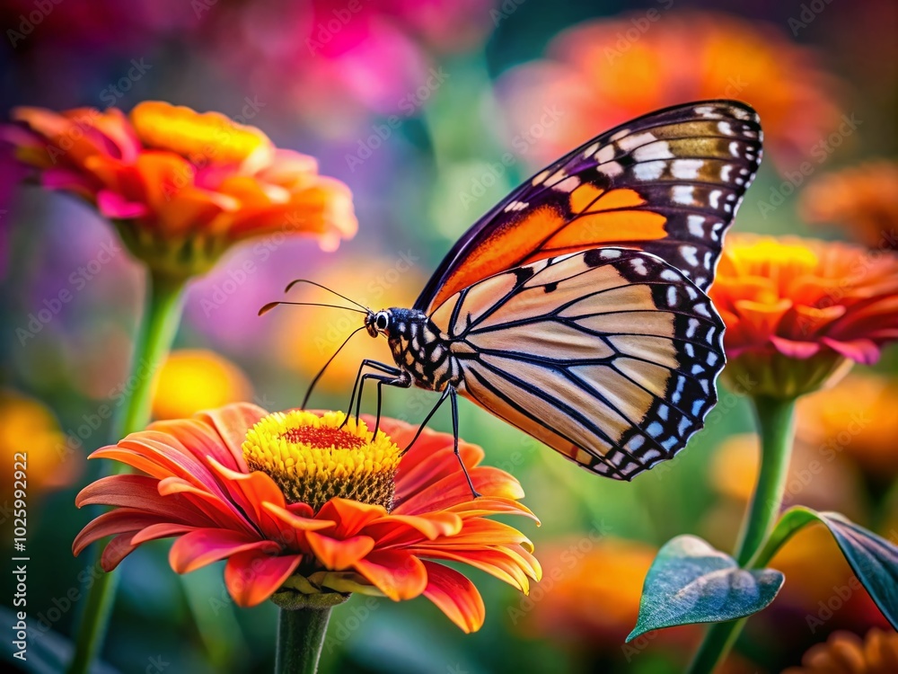Obraz premium Realistic Butterfly on Flower Painting - Candid Photography Style for Nature Lovers