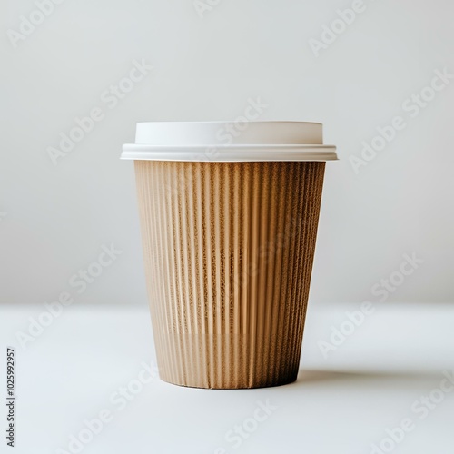 Wallpaper Mural  Rippled brown paper coffee cup with white lid on plain background. Torontodigital.ca