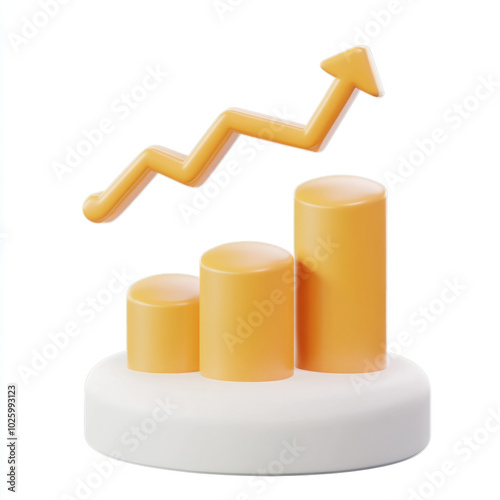 Yellow and white business graph on a white background, indicating growth and success.
