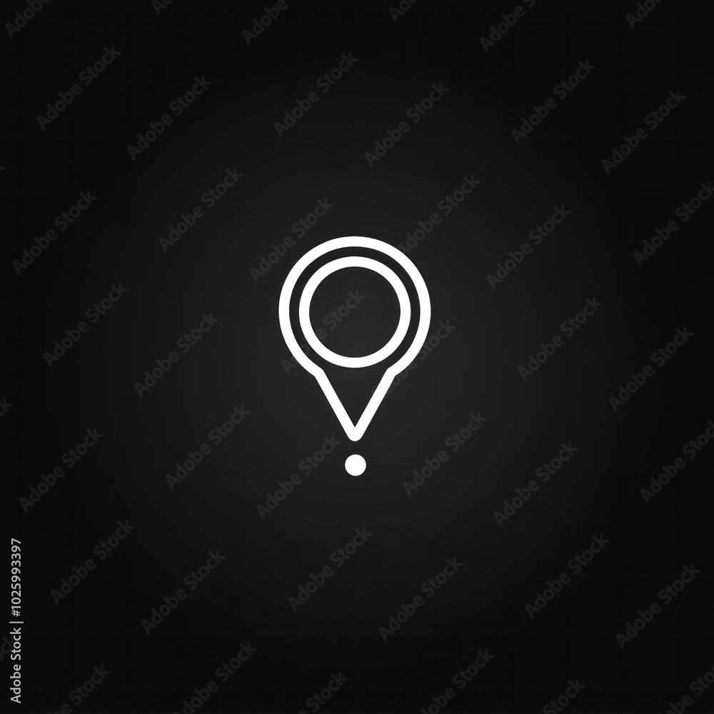 Black and white pin icon on a black background. Black and white pin icon on a black background.