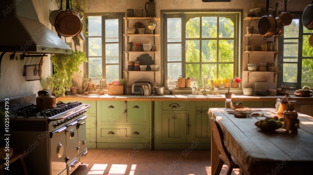 Rustic Kitchen with Warm Sunlight Rustic Kitchen with Warm Sunlight