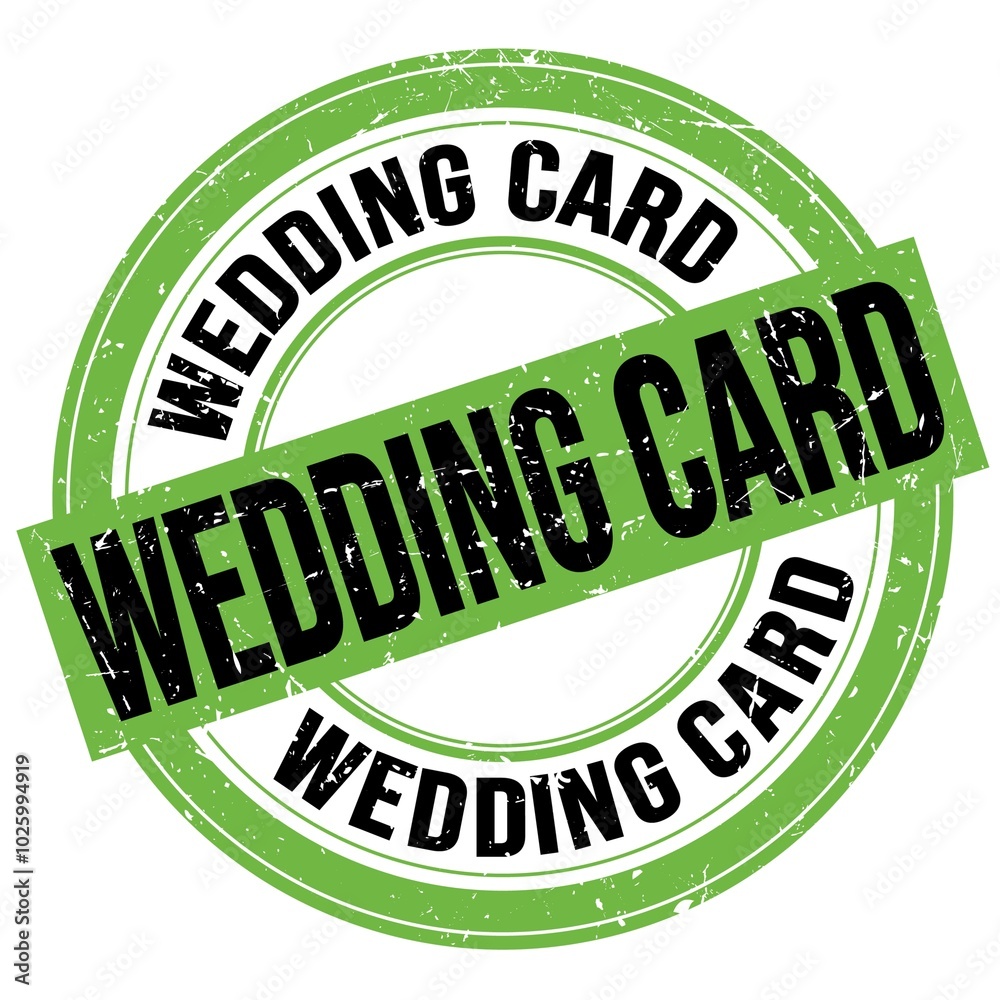 WEDDING CARD text written on green-black round stamp sign WEDDING CARD text written on green-black round stamp sign