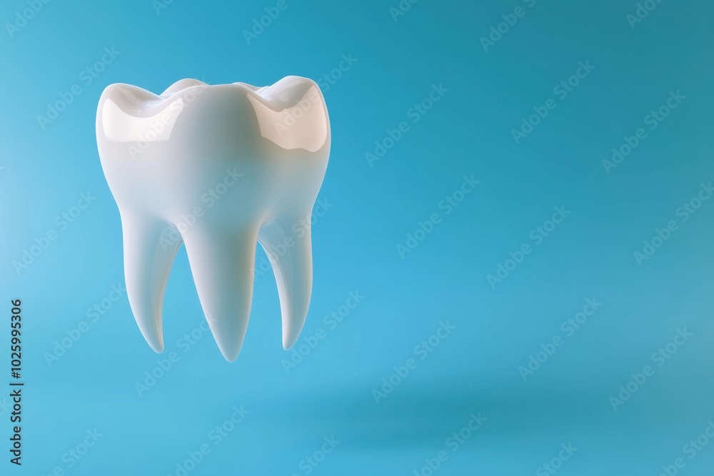 A 3D-rendered image of a white tooth floating against a blue background, symbolizing dental health and hygiene. A 3D-rendered image of a white tooth floating against a blue background, symbolizing dental health and hygiene.