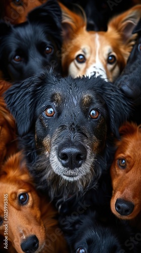 Close Up Portrait of a Group of Dogs
