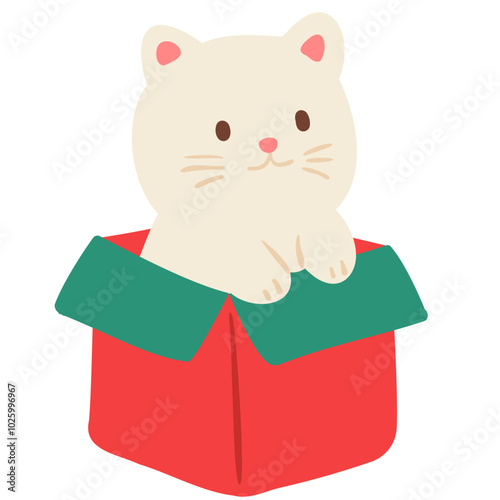 Cat in gift box hand drawn illustration
 photo