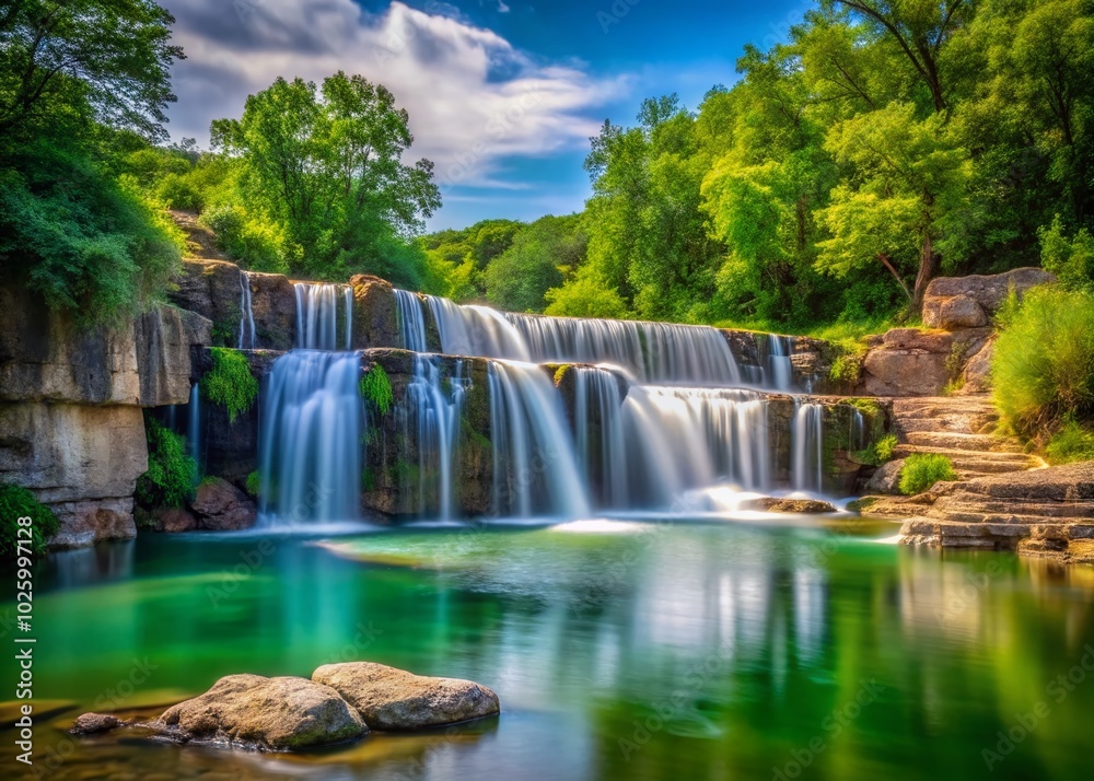 Fototapeta premium Serene Cowley Lake Waterfall in Kansas - Minimalist Nature Photography