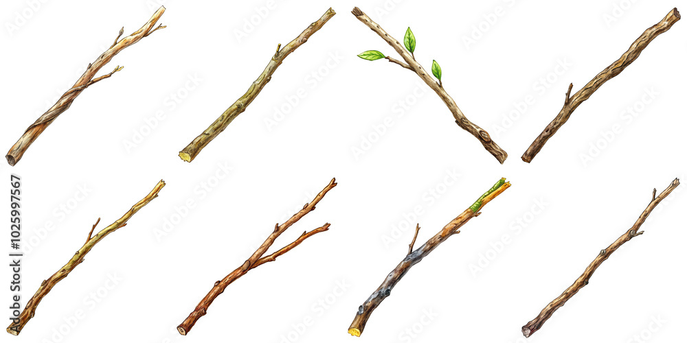 Fototapeta premium Hand Drawn illustration set of twig . isolate on a white background. PNG