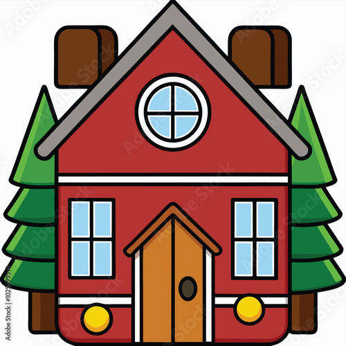 farm house Flat vector illustration  on a white background. 