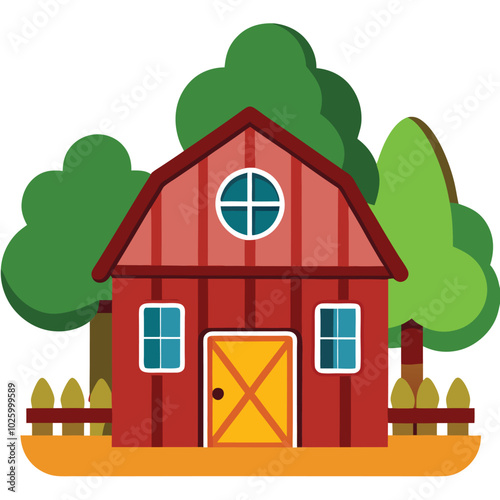 farm house Flat vector illustration  on a white background. 