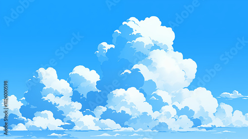 Hand drawn cartoon flat blue sky and white clouds illustration background
