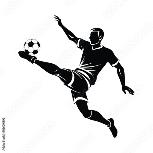 Silhouette of a football player bicycle kick, Male Soccer Player Bicycle Kick Vector - Dynamic Action Pose with Clean Lines for Sports Designs.

