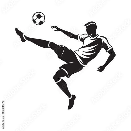 Silhouette of a football player bicycle kick, Male Soccer Player Bicycle Kick Vector - Dynamic Action Pose with Clean Lines for Sports Designs.
