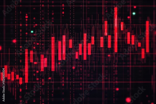 Wallpaper Mural A digital representation of a stock market chart, showcasing fluctuating values in red tones against a dark background. Torontodigital.ca