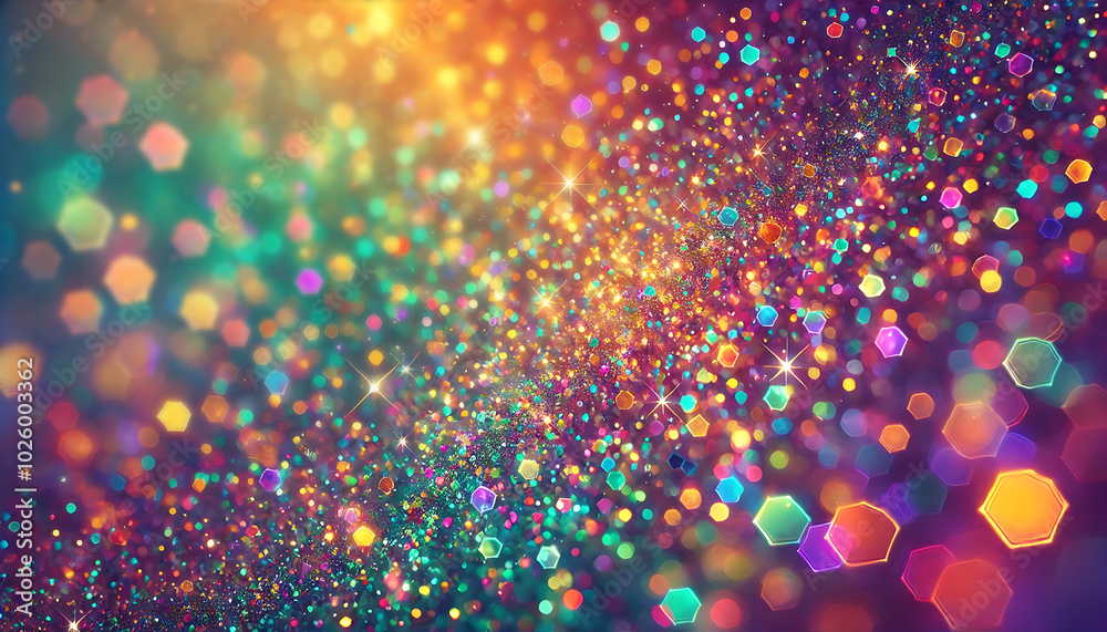 Naklejka premium 虹色の背景とグリッター反射する光壁紙1