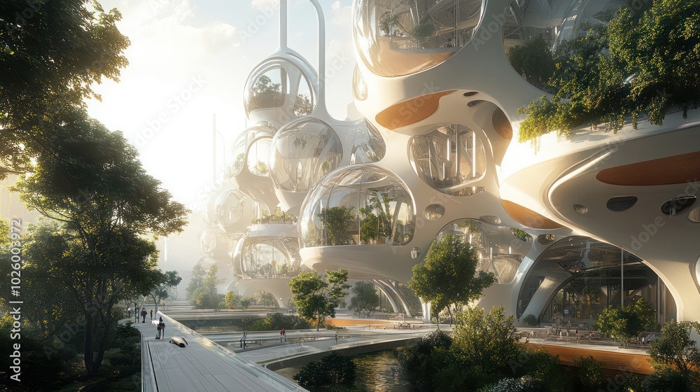 View of Zero-gravity buildings designed for space exploration, where ...