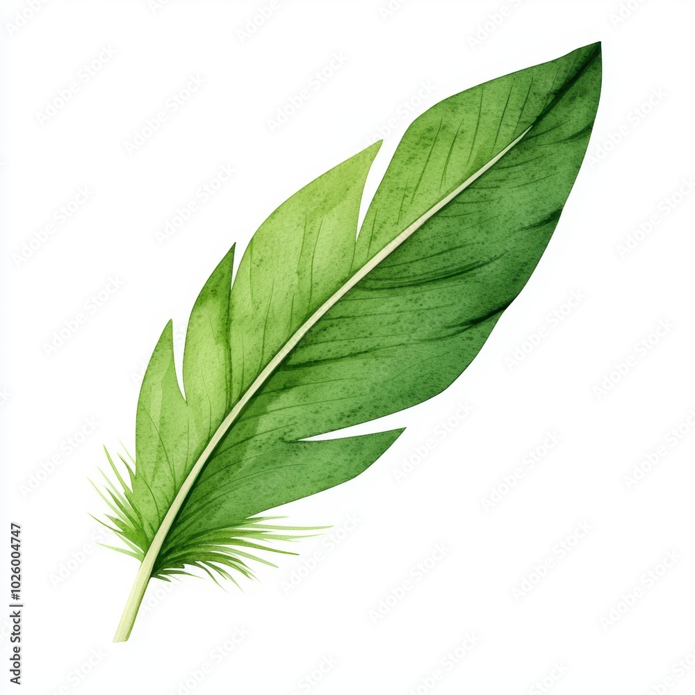 Fototapeta premium Green Feather on White Background Isolated Image