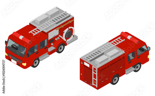 アイソメトリックイラスト：消防車