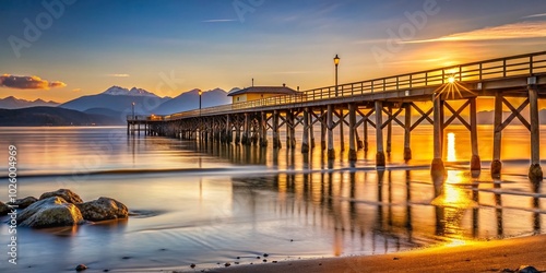 Stunning Architectural View of White Rock BC Pier at Sunset – Coastal Serenity and Natural Beauty